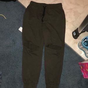 Knee slit olive green joggers